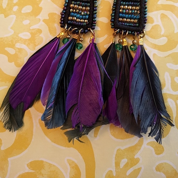 New✨Hand beaded feather earrings made in India - Picture 7 of 7